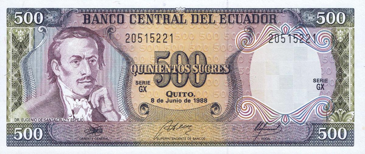 Front of Ecuador p124Aa: 500 Sucres from 1988