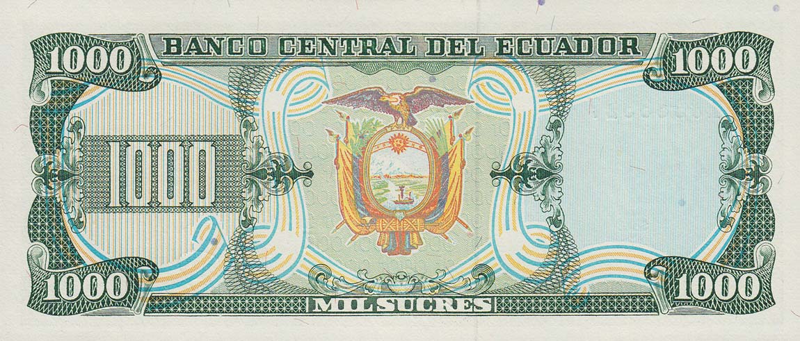 Back of Ecuador p125b: 1000 Sucres from 1988