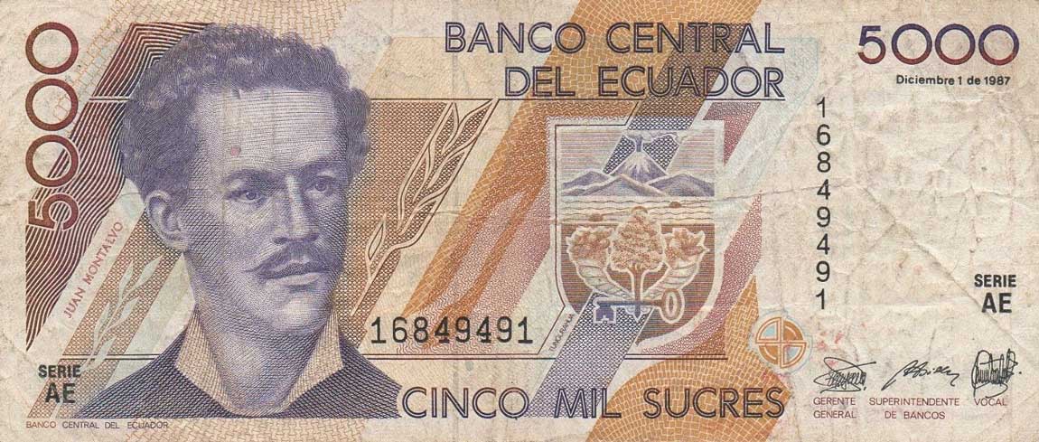 Front of Ecuador p126a: 5000 Sucres from 1987