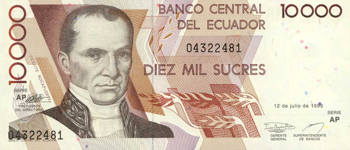 Front of Ecuador p127A: 10000 Sucres from 1999