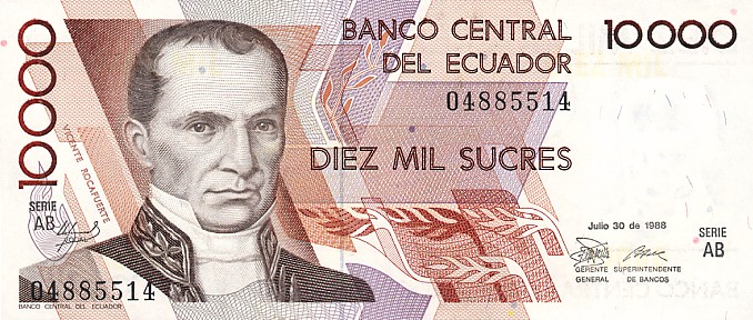 Front of Ecuador p127a: 10000 Sucres from 1988