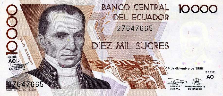 Front of Ecuador p127c: 10000 Sucres from 1998