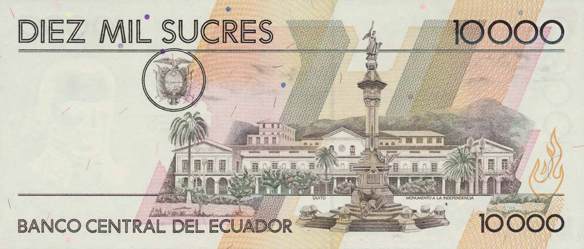 Back of Ecuador p127s3: 10000 Sucres from 1995