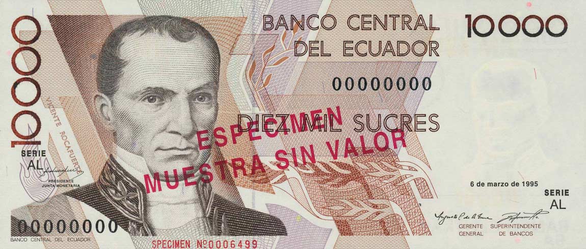 Front of Ecuador p127s3: 10000 Sucres from 1995