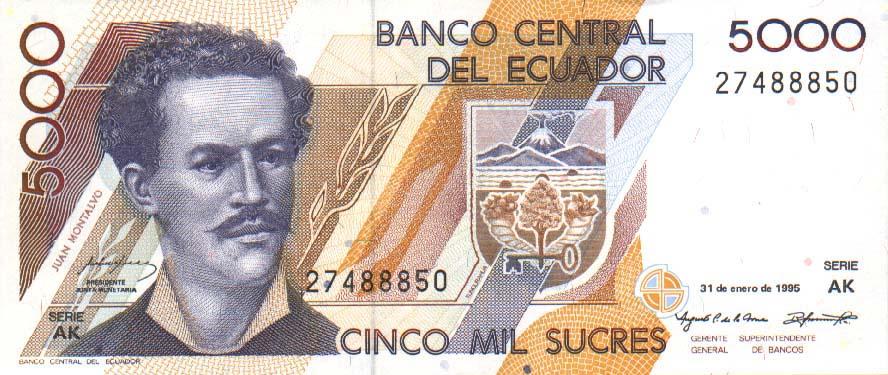 Front of Ecuador p128b: 5000 Sucres from 1995