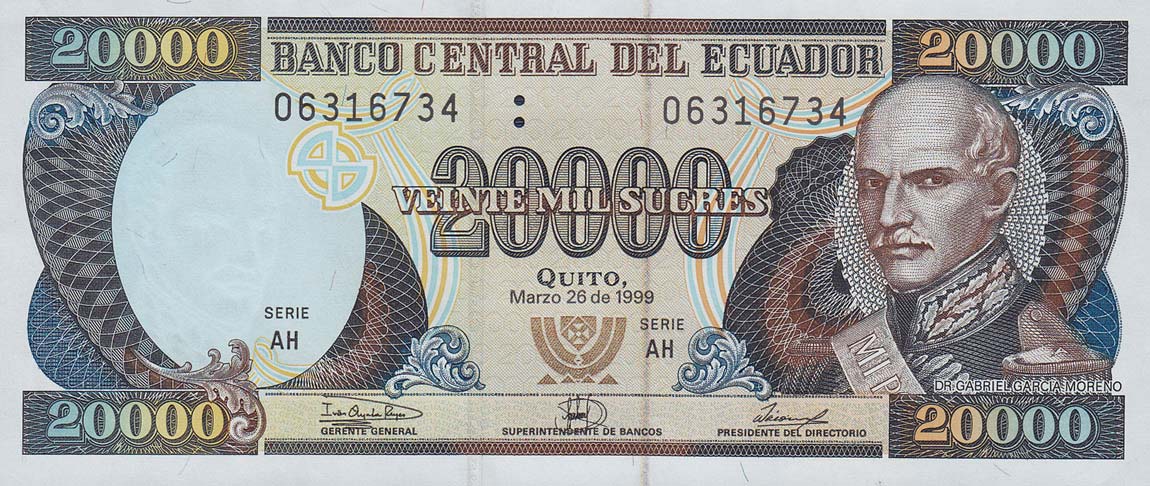 Front of Ecuador p129c: 20000 Sucres from 1998