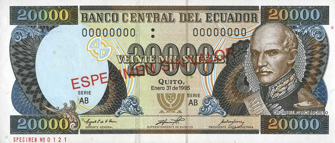 Front of Ecuador p129s1: 20000 Sucres from 1995