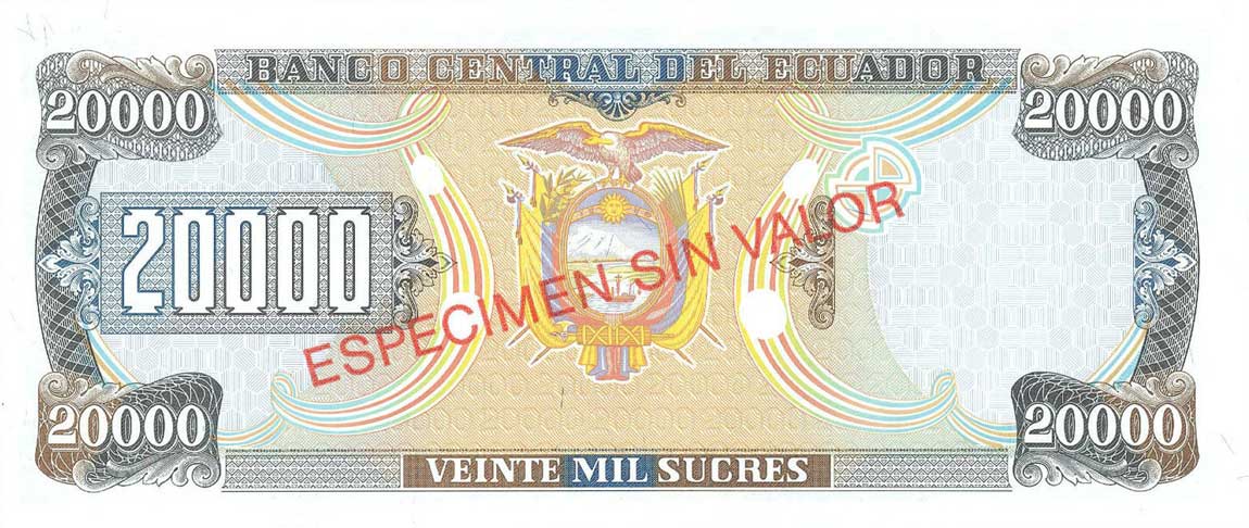 Back of Ecuador p129s3: 20000 Sucres from 1999