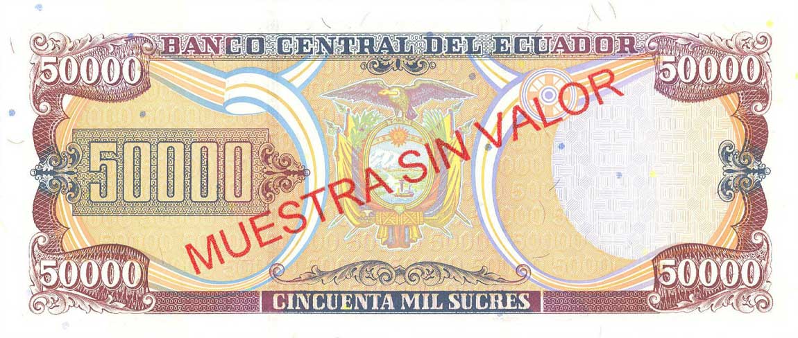 Back of Ecuador p130s1: 50000 Sucres from 1995