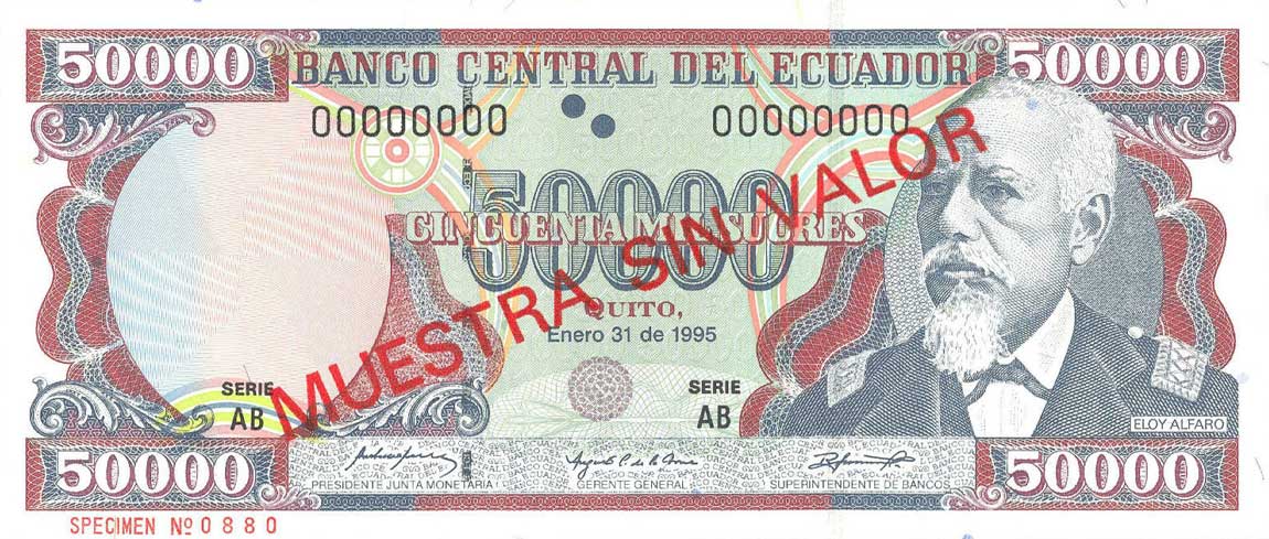 Front of Ecuador p130s1: 50000 Sucres from 1995