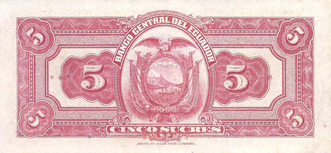 Back of Ecuador p84a: 5 Sucres from 1928