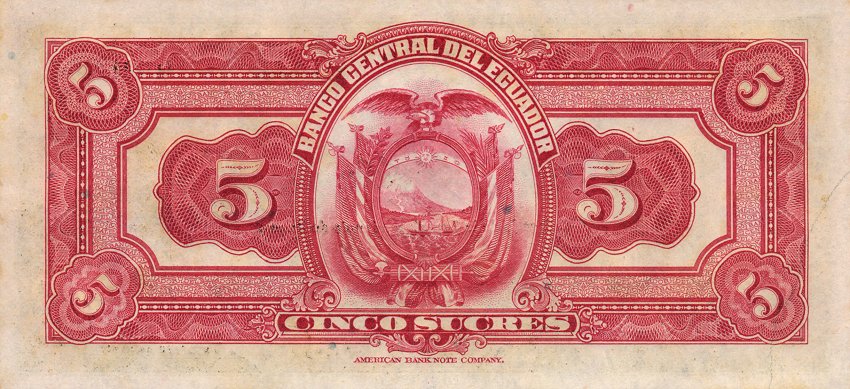 Back of Ecuador p84b: 5 Sucres from 1938