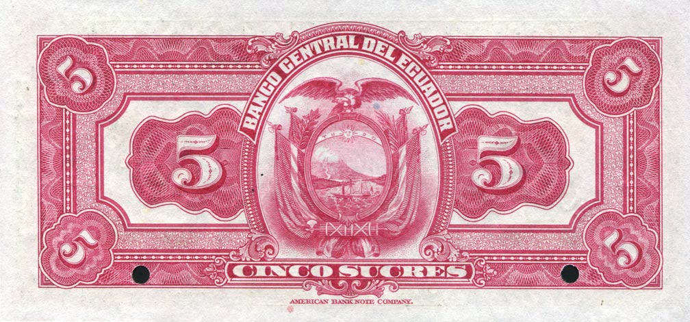 Back of Ecuador p84s: 5 Sucres from 1928