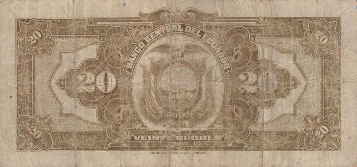 Back of Ecuador p86a: 20 Sucres from 1928