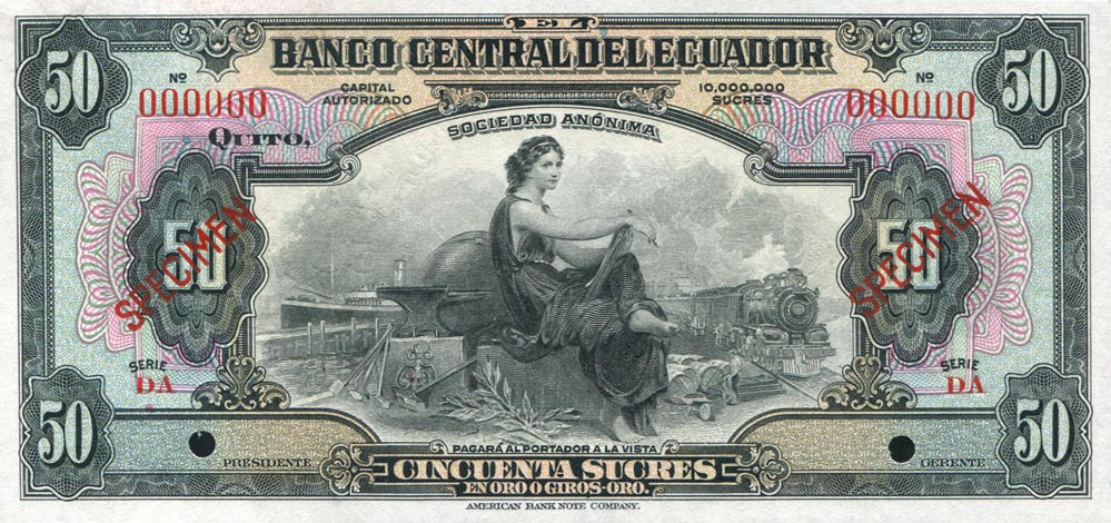 Front of Ecuador p87s: 50 Sucres from 1928