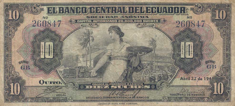 Front of Ecuador p92a: 10 Sucres from 1939