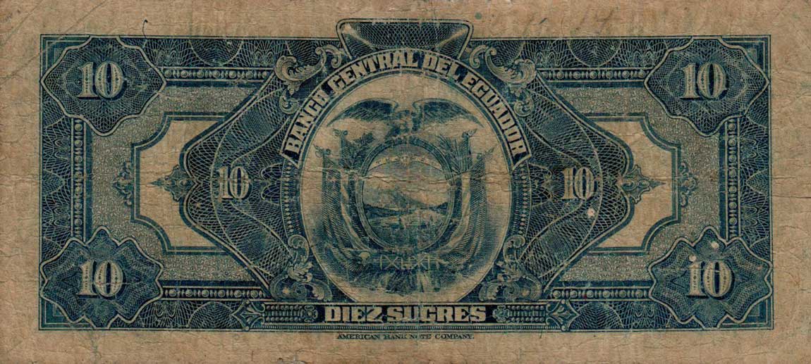 Back of Ecuador p92d: 10 Sucres from 1945