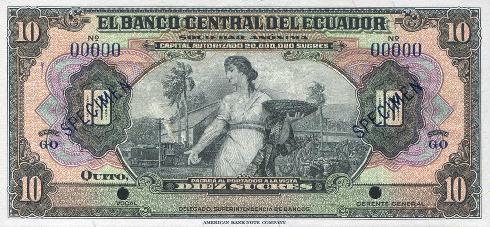 Front of Ecuador p92s2: 10 Sucres from 1939