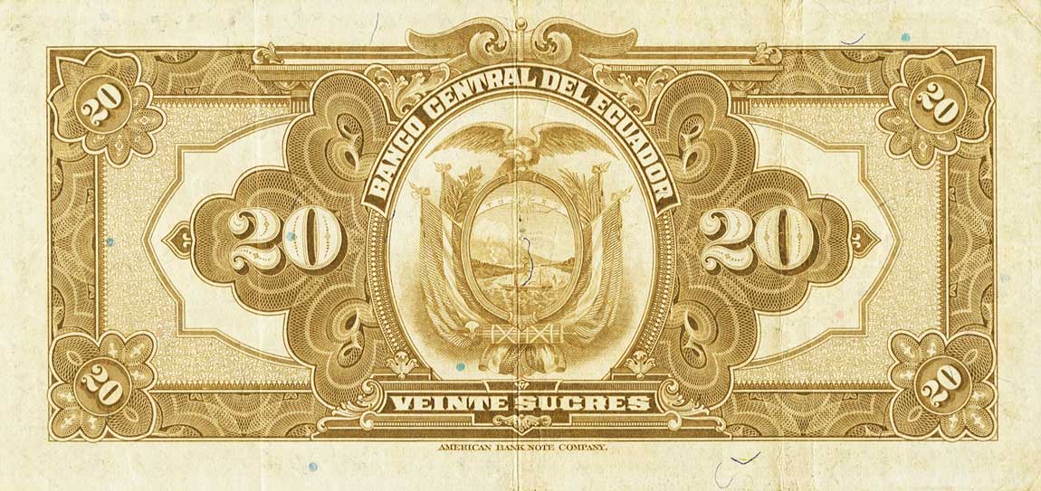 Back of Ecuador p93a: 20 Sucres from 1939