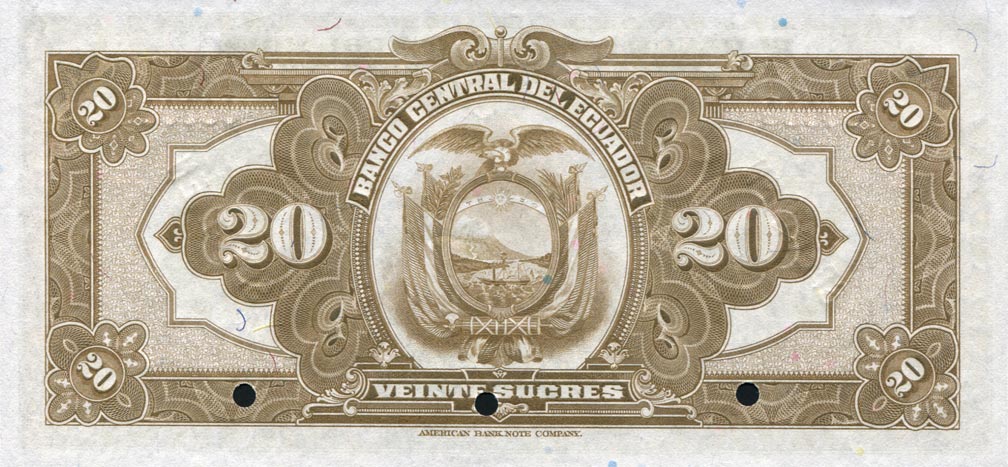 Back of Ecuador p93s1: 20 Sucres from 1939