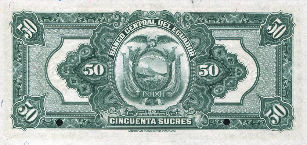 Back of Ecuador p94s: 50 Sucres from 1939