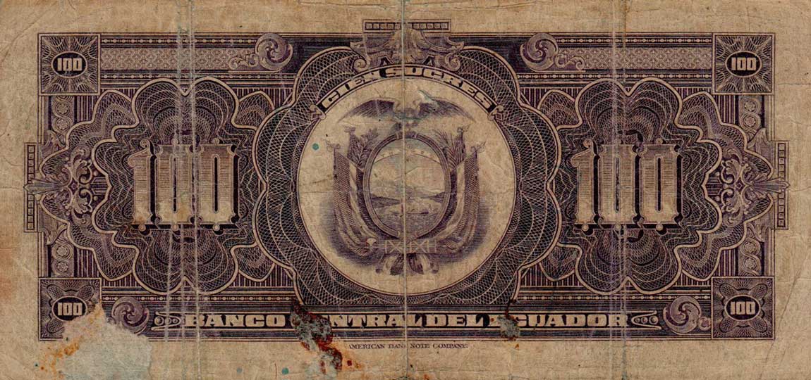 Back of Ecuador p95a: 100 Sucres from 1939