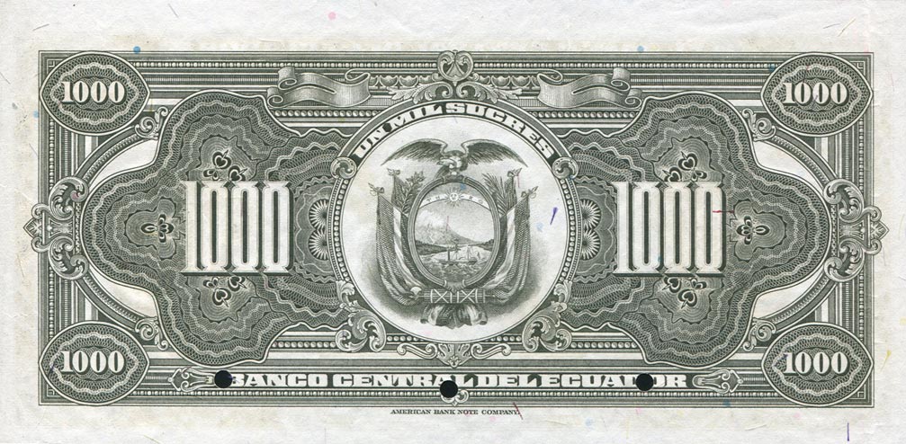 Back of Ecuador p97s: 1000 Sucres from 1944