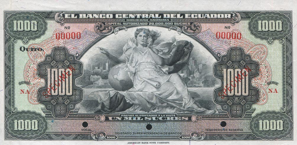 Front of Ecuador p97s: 1000 Sucres from 1944