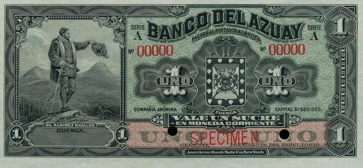 Front of Ecuador pS101s: 1 Sucre from 1914