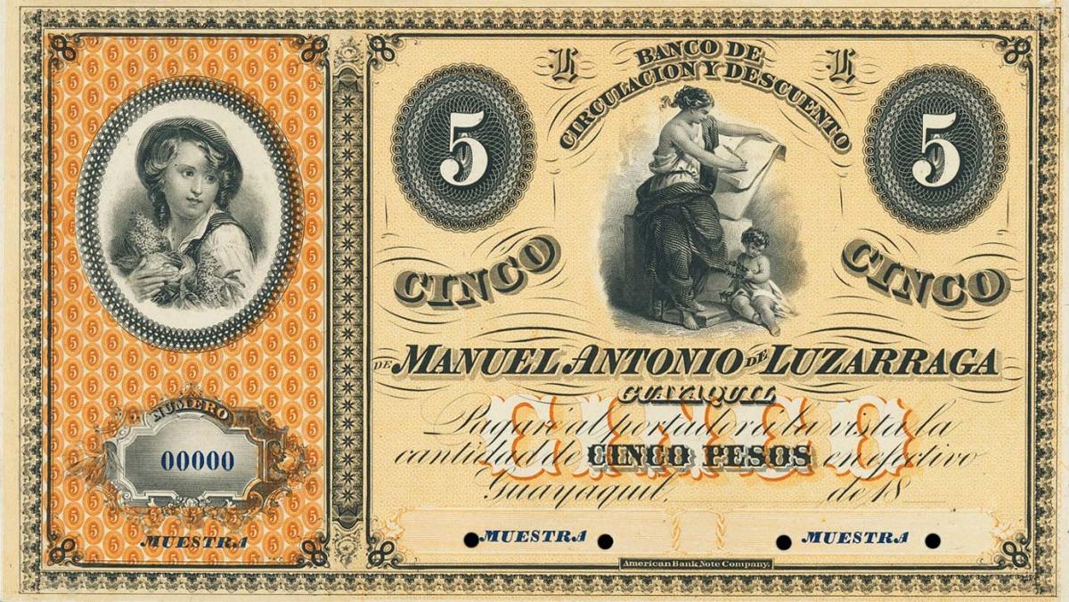 Front of Ecuador pS114: 5 Pesos from 1862