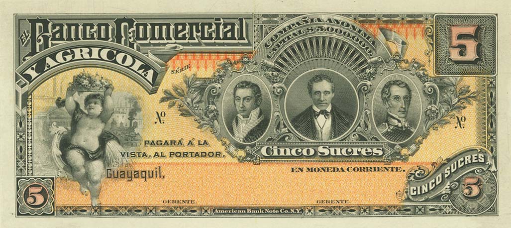 Front of Ecuador pS127p: 5 Sucres from 1907