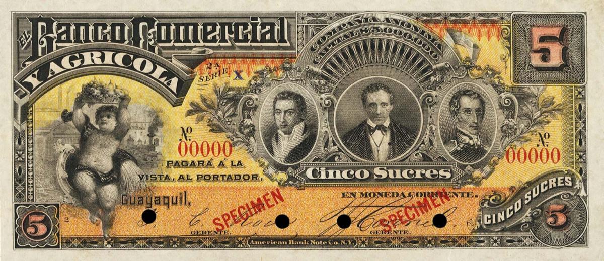 Front of Ecuador pS127s: 5 Sucres from 1907