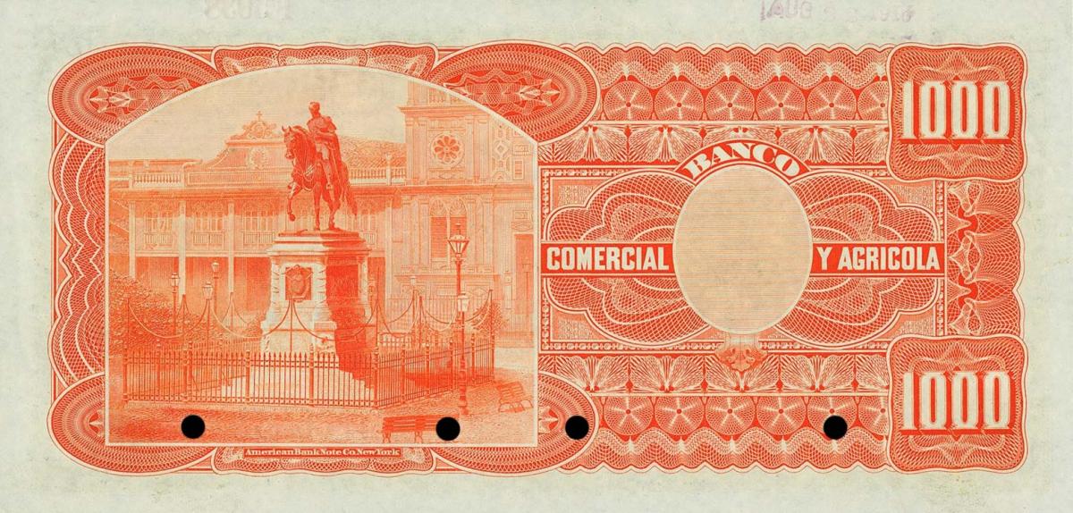 Back of Ecuador pS132s: 1000 Sucres from 1907