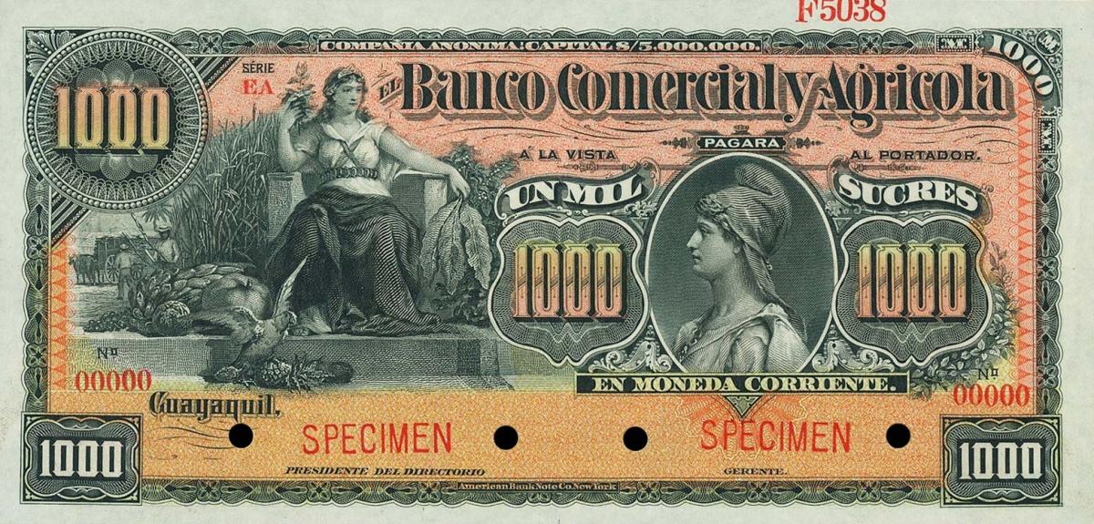 Front of Ecuador pS132s: 1000 Sucres from 1907