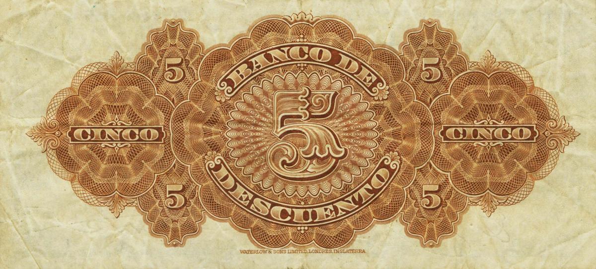 Back of Ecuador pS133: 5 Sucres from 1923