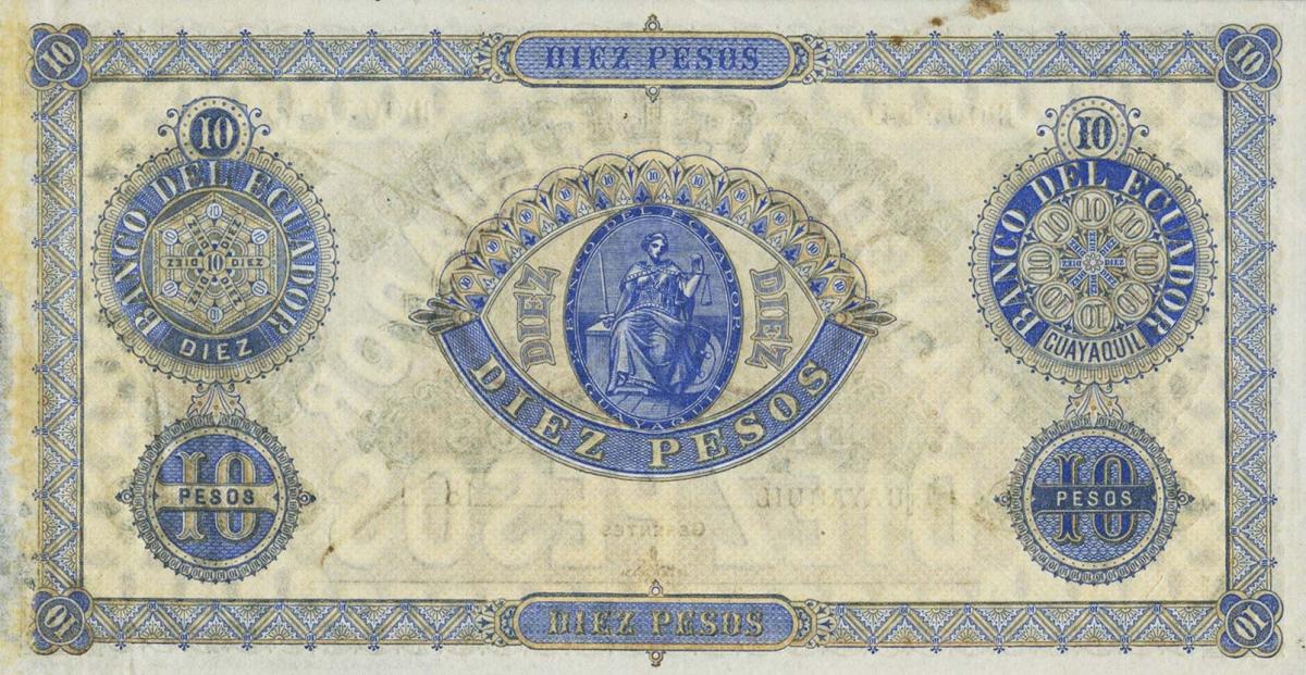 Back of Ecuador pS141Ca: 10 Pesos from 1872