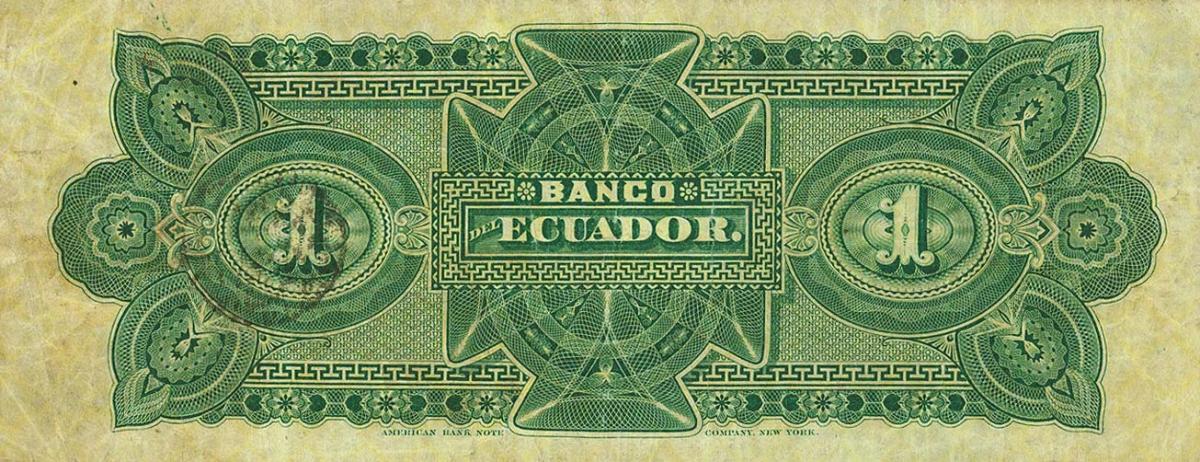 Back of Ecuador pS151a: 1 Sucre from 1887