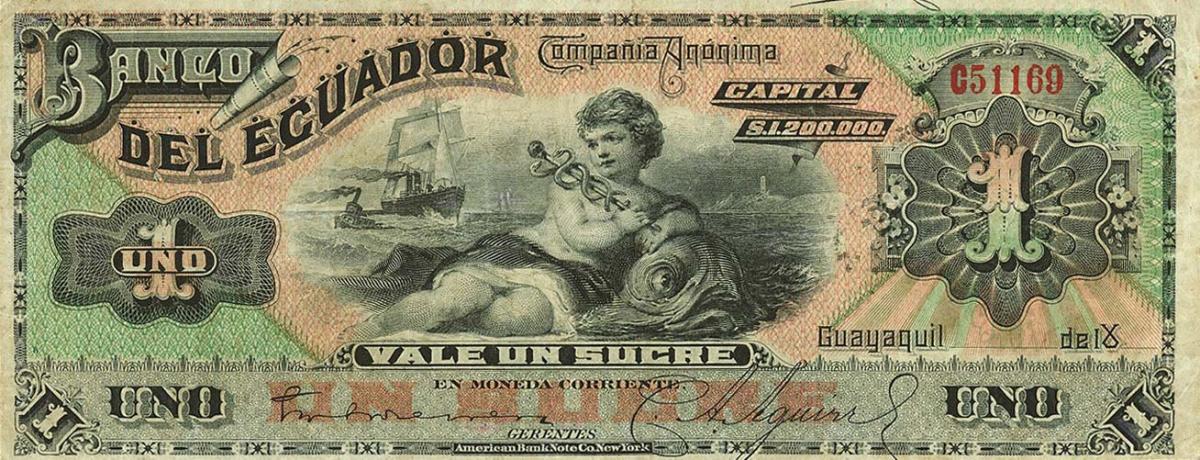 Front of Ecuador pS151a: 1 Sucre from 1887