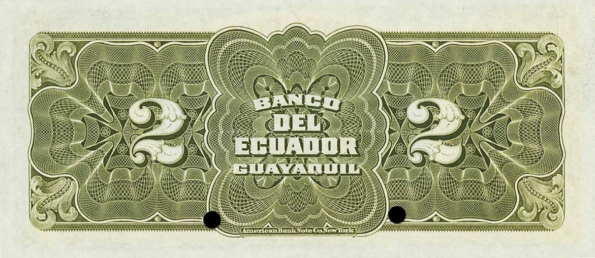 Back of Ecuador pS154s: 2 Sucres from 1907