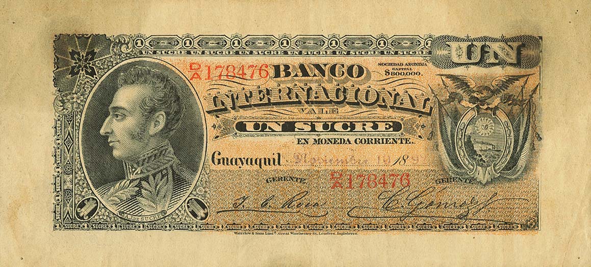 Front of Ecuador pS173: 1 Sucre from 1887