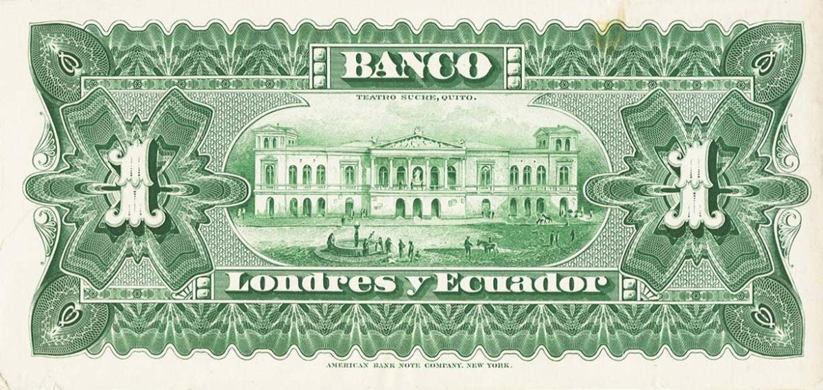 Back of Ecuador pS180p: 1 Sucre from 1887
