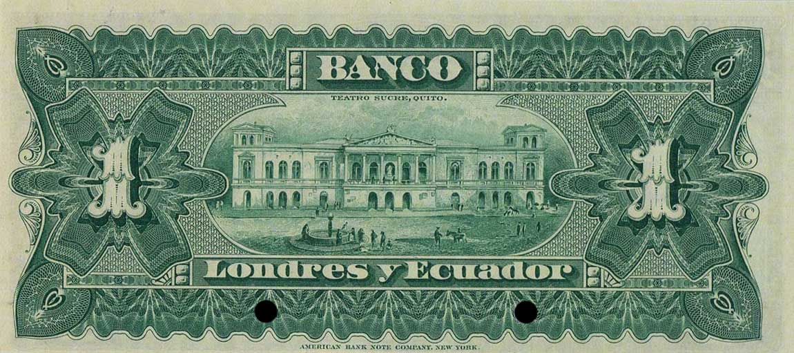 Back of Ecuador pS180s: 1 Sucre from 1887