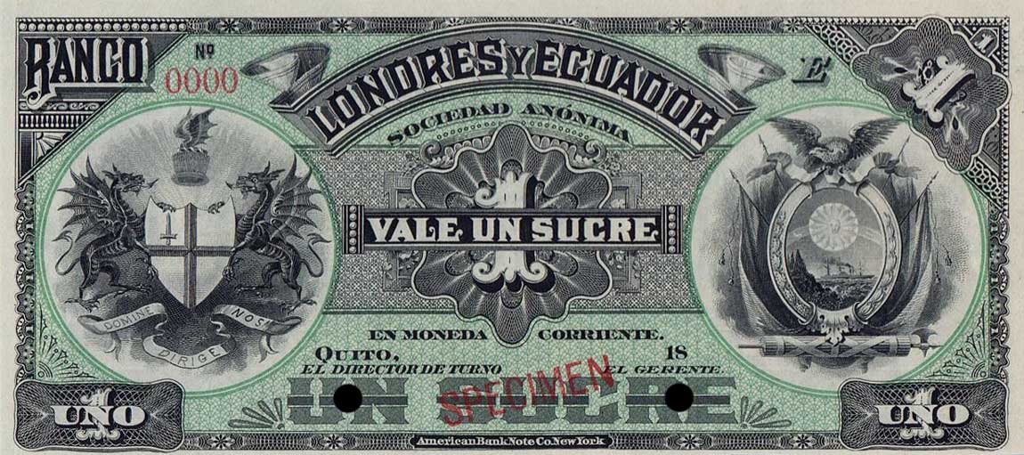 Front of Ecuador pS180s: 1 Sucre from 1887