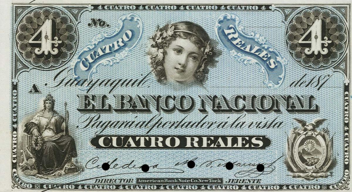 Front of Ecuador pS187p2: 4 Reais from 1871