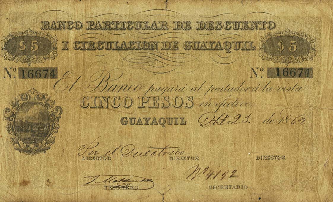 Front of Ecuador pS200: 5 Pesos from 1862