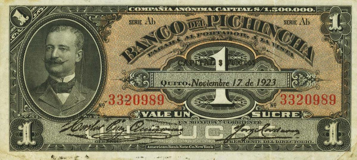 Front of Ecuador pS222b: 1 Sucre from 1922