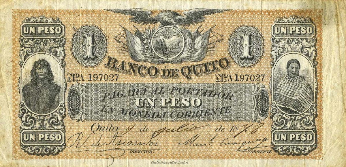 Front of Ecuador pS236a: 1 Peso from 1874