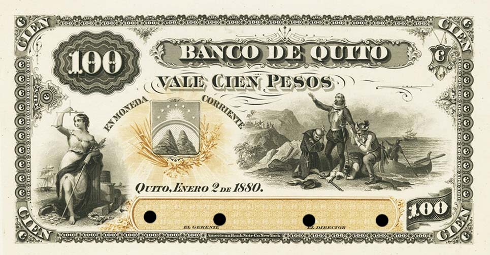 Front of Ecuador pS245p: 100 Pesos from 1880