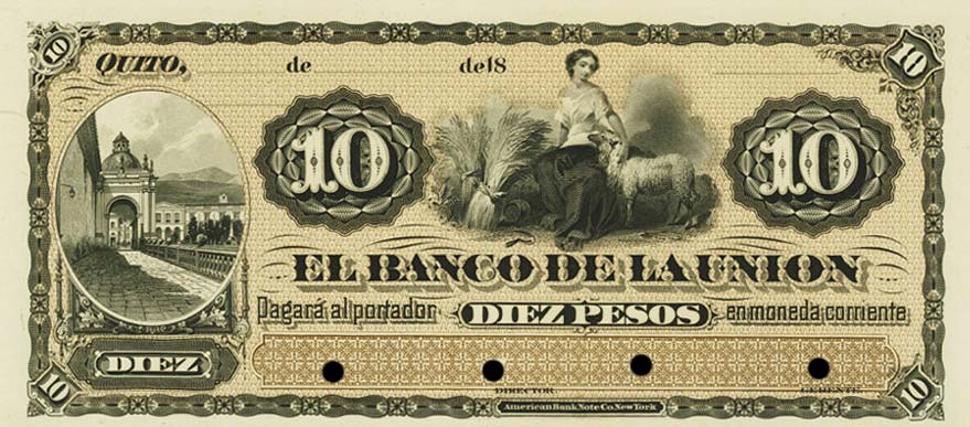 Front of Ecuador pS263p: 10 Pesos from 1887