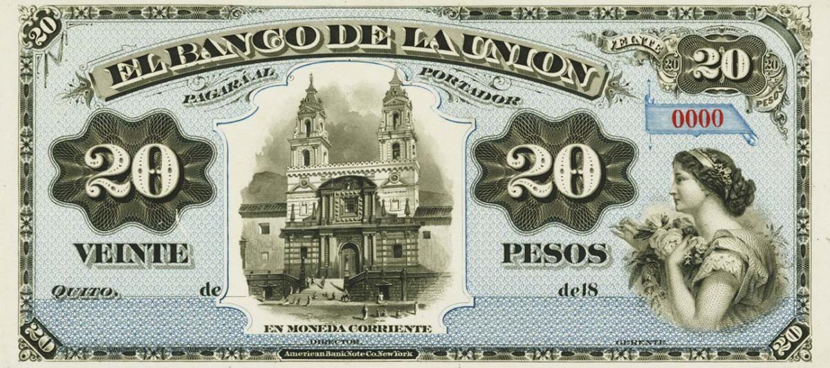 Front of Ecuador pS264p: 20 Pesos from 1880